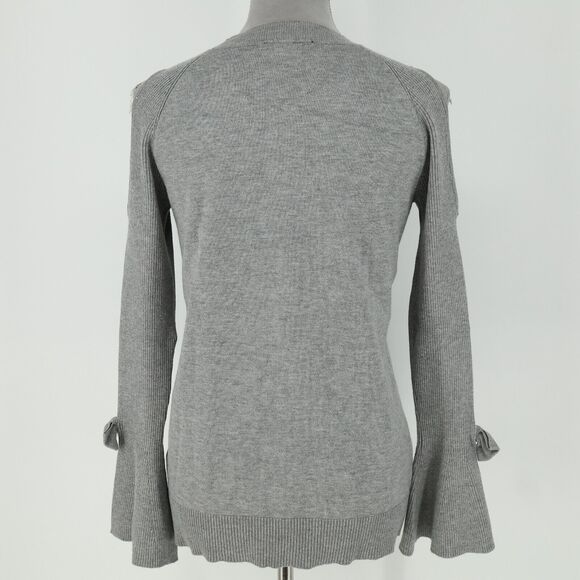 Karl Lagerfled Sweater Womens Small Gray Bell Sleeves Bows Cold Shoulder - Picture 14 of 14